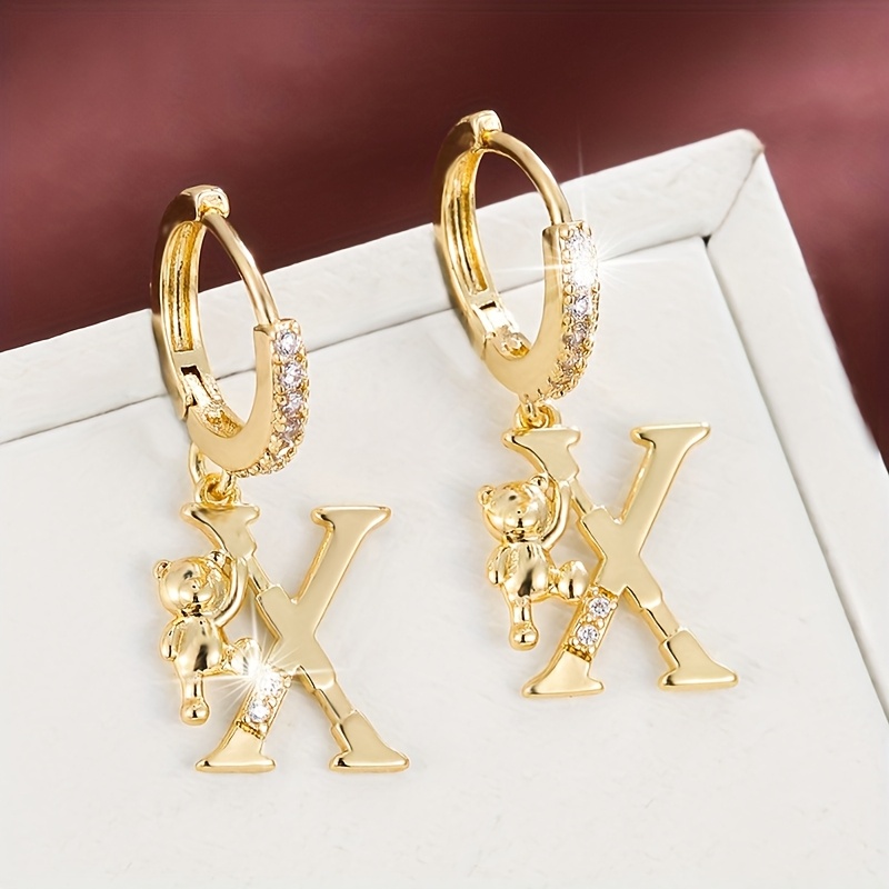 Women's Fashionable Letter Bear Design Drop Earrings Set